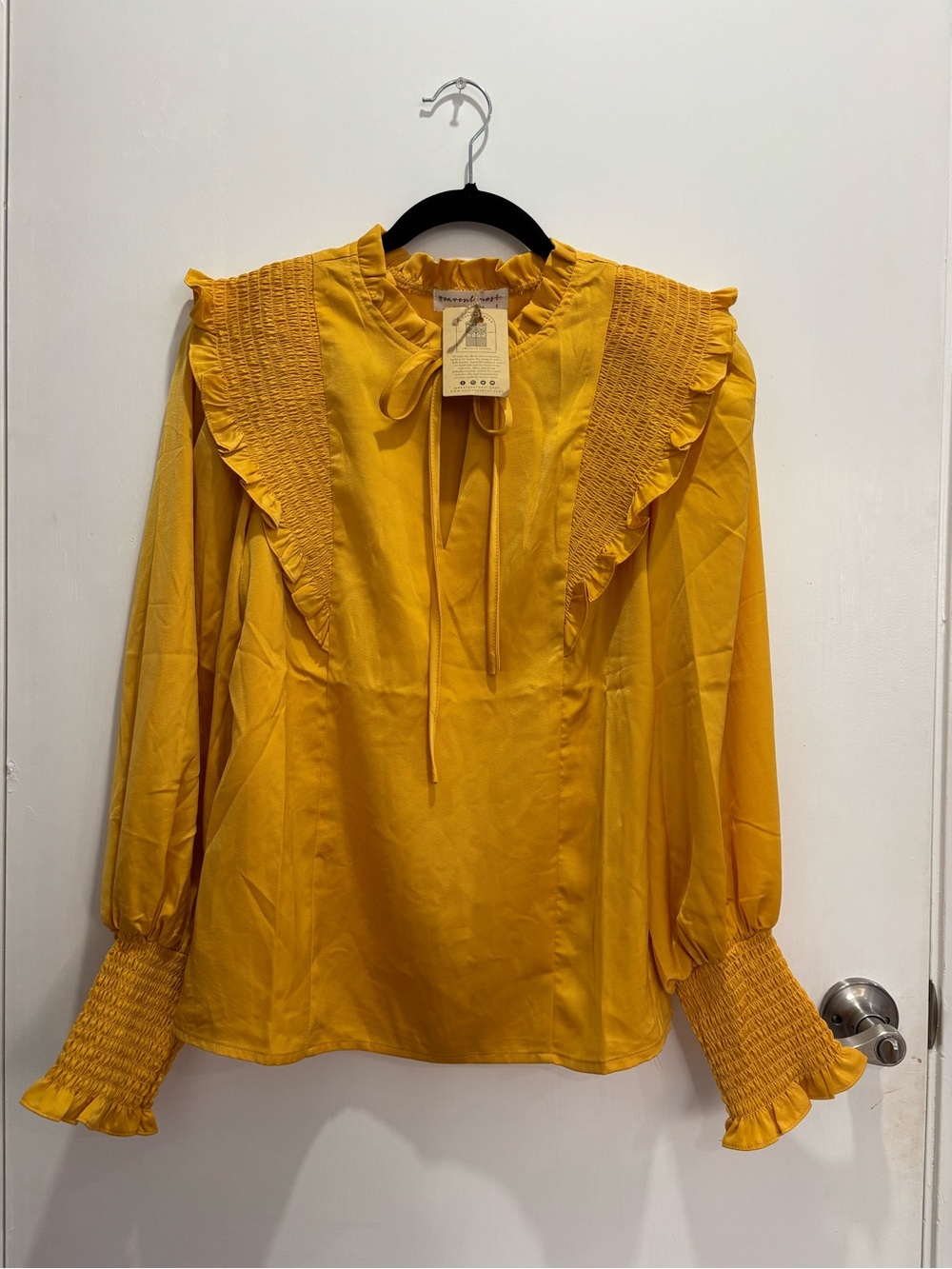 Heavenlynest Yellow Ruffled Smocked Long-Sleeve Top